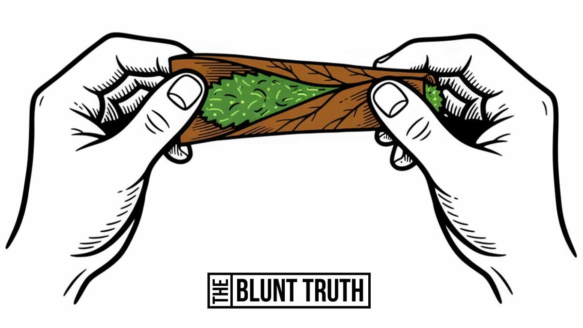 How to tuck and roll a blunt wrap - hands tucking one edge inward while rolling the opposite side over for a tight seal