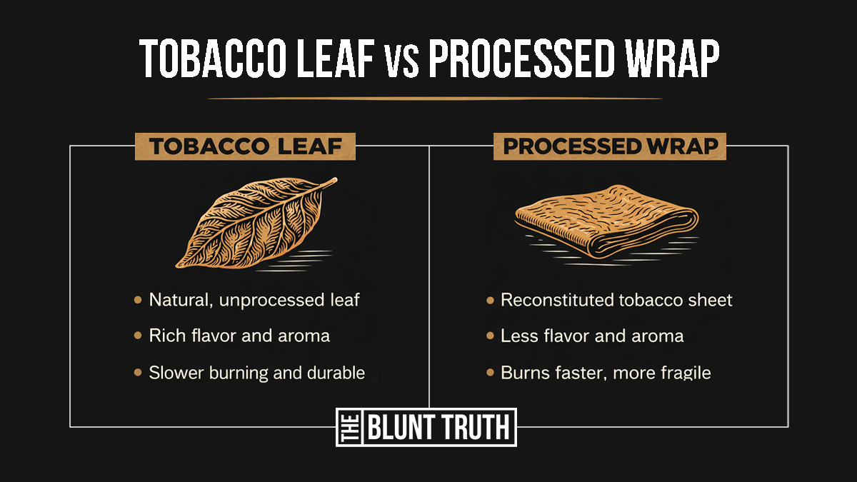 real tobacco leaf blunt wrap compared to processed wrap